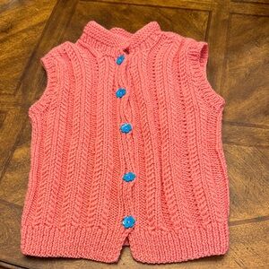 Pink Knitted Vest with Blue Buttons about size 4 girls